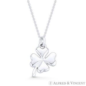 4-Leaf Shamrock Irish Luck Charm 19x12mm Pendant in .925 Sterling Silver